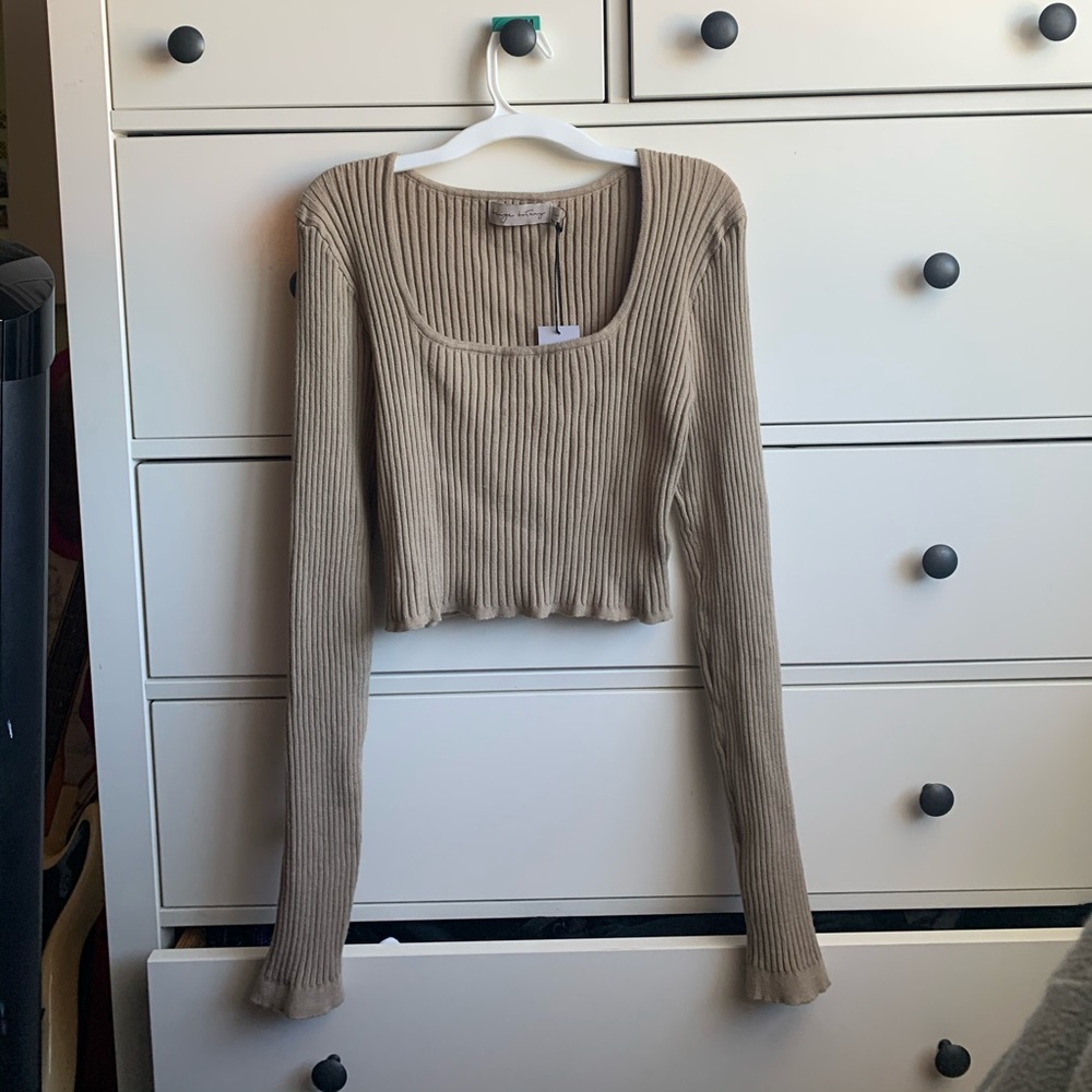 Brown rubbed long sleeve crop top